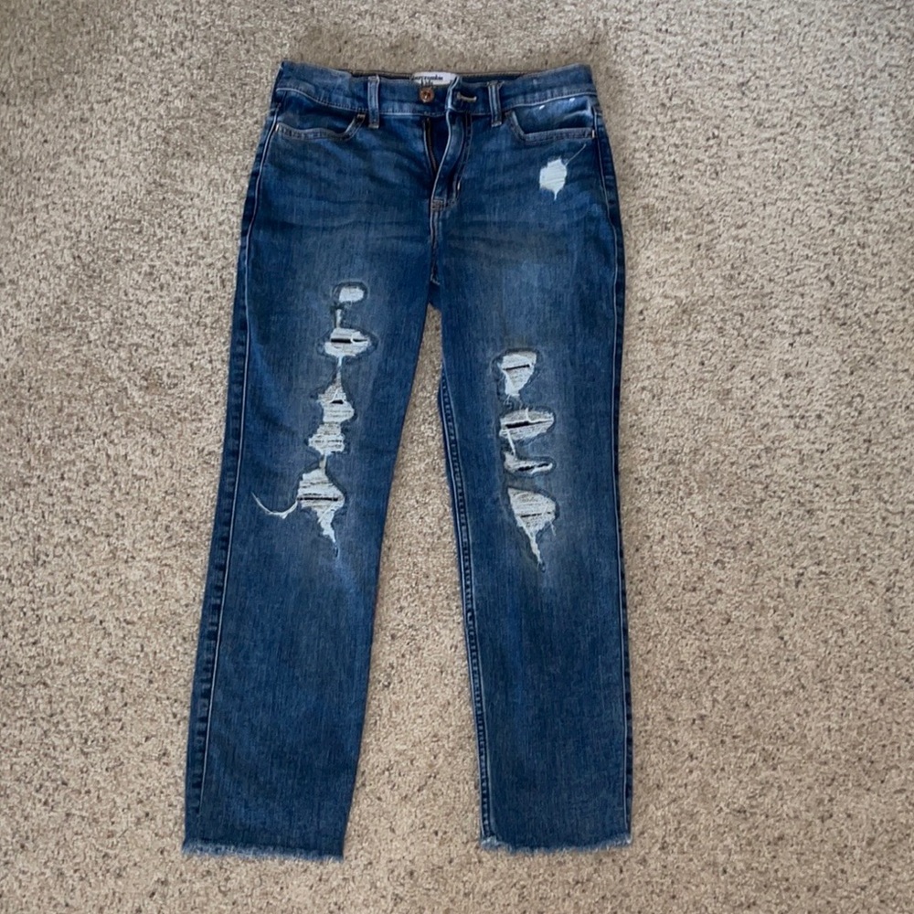 Abercrombie Kids 11/12 High Rise Straight Distressed Jeans